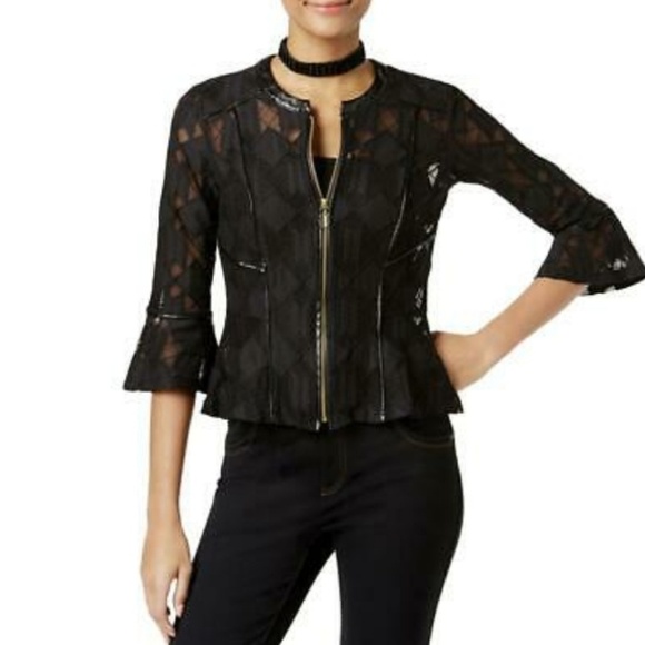 INC International Concepts Jackets & Blazers - International Concepts Lace Peplum Zip Up Jacket